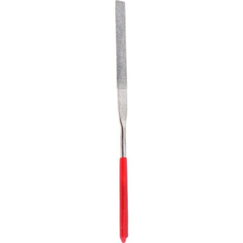 1 Pcs 180mm Long Art Craft Flat Diamond File Grinding Tool Red Silver Tone