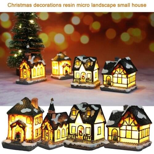 Portable Christmas Decorations Resin Micro Landscape Christmas Small House Luminous Lamp Romantic Good Ornamental Decoration