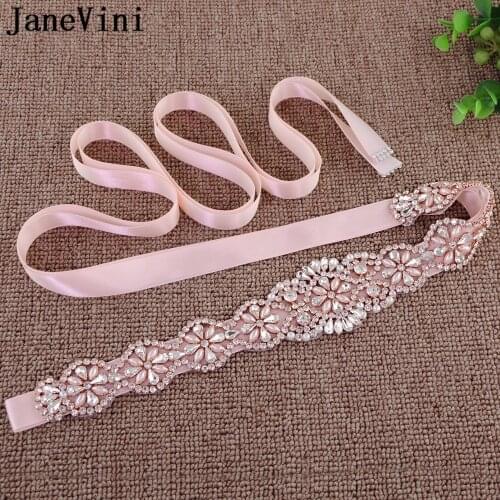 JaneVini Luxury Rose Gold Metal Belts for Women Rhinestone Crystal Pearls Beaded Bridal Wedding Dress Belts with Stones Sashes
