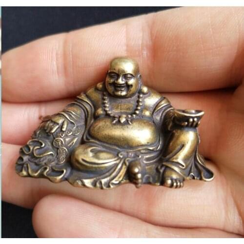 Collectable Chinese Brass Carved Maitreya Buddha Exquisite Small Statues
