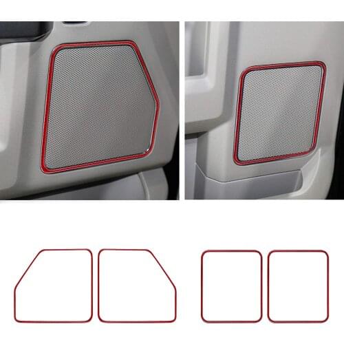 Compatible with Carbon Fiber Four Door Car Audio Sticker Interior Accessories Speaker Ring Trim 4PCS for Ford F150 2015-2020