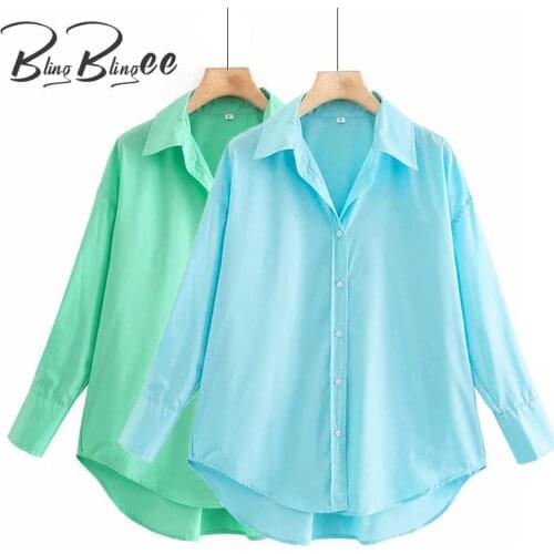 BlingBlingee Thin Style Summer Women Casual Loose Shirt Drop Shoulder Sleeves Single Breasted High Low Top Female Green Blouses