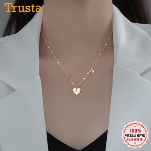 Trustdavis Real 925 Sterling Silver Sweet Romantic Heart Love Clavicle Necklace For Women Wedding Valentines Day Jewelry DA2320