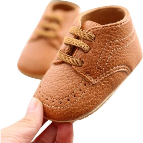 Newborn Baby Crib Shoes Soft Sole Anti Slip Leather First Walker Solid Color Casual Shoes Bandage Prewalker Shoes
