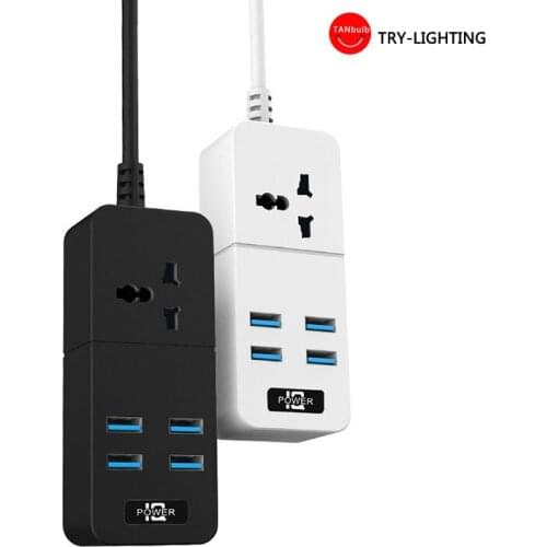 Smart Socket power ON/OFF ac 110V-240V Power Strip 10A Universal Outlets 4 USB Charger Ports 200CM Extension Socket Plug