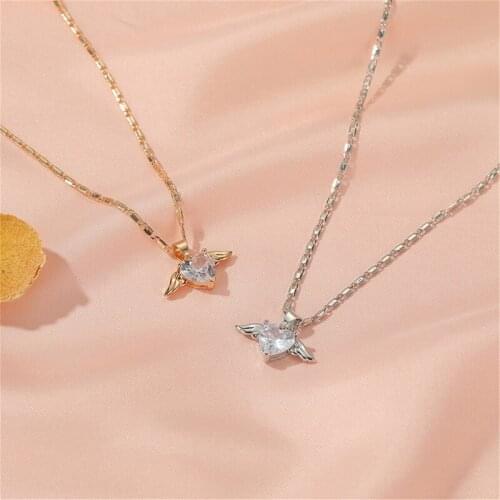 Vintage Copper Simple Temperament Love Wing Pendant Necklace Little Angel Necklace Clavicle Chain Female Fashion Charm Jewelry