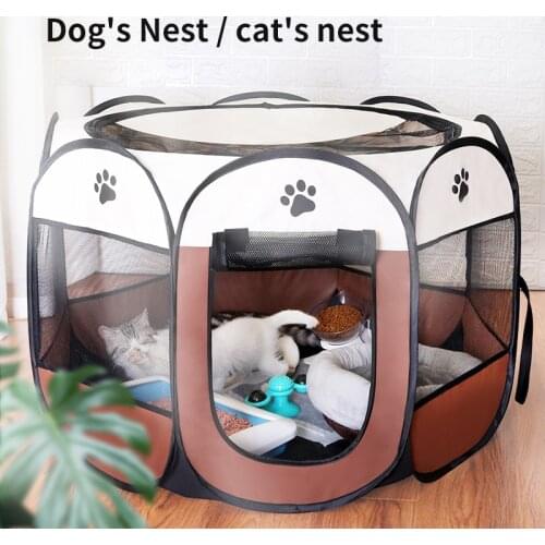 Octagonal Pet Cage Portable Folding Fence Dog House Cat Tent Puppy Room Scratch Resistant Kennel Tent Pet Supplies Dog Playpen