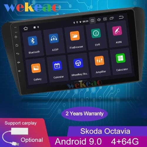 Wekeao Touch Screen 10.1'' 1 Din Android 9.0 Car Radio For Skoda Octavia Car Dvd Player carplay Auto GPS Navigation 4G 2014-2018