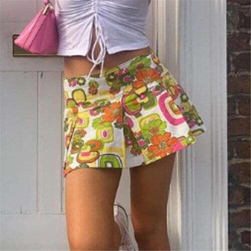 Floral Pleated Skirts Y2k Aesthetic Mini Skirts Women Vintage Fashion Short Skirts 2021 Summer Beach Skirts Harajuku