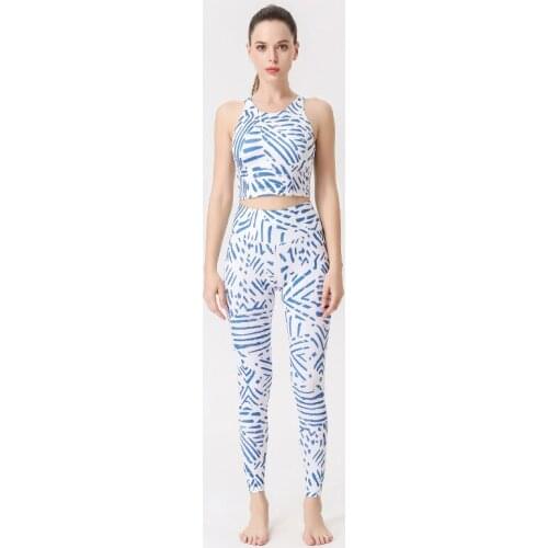 Women Fitness Yoga Sets Sportswear Female Leggings Push Up Sports Bra Yoga Suit Training Printed Long Pants Free Shipping 2021