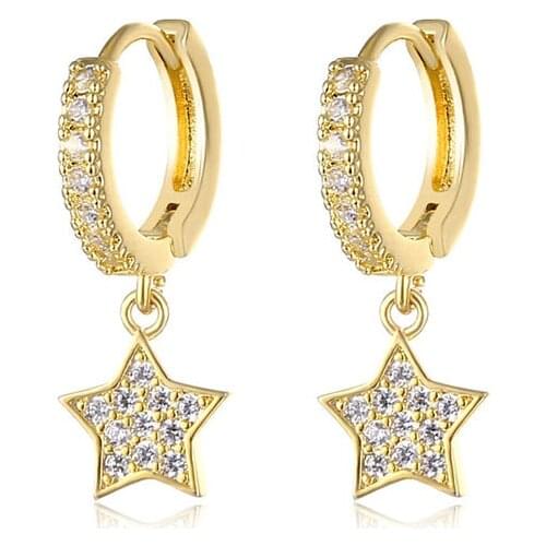 Ladies Crystal Star Water Drop Pendant Earrings Fashion Golden Diamond Earrings Party Charm Jewelry Gift