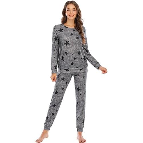 Women Autumn Pajamas Set Long Sleeve Stars Print Home Service Soft Long-sleeved Pajamas