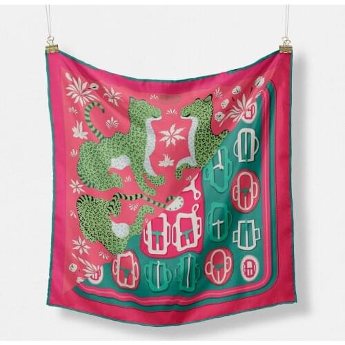 Twill Silk Scarf Woman Leopard Belt Print Square Scarves Wraps Bandana Small Hijab Foulards Lady Tie Headband Neckerchief 53CM