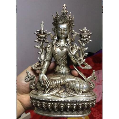ZSR 8 inches Tibet silver copper Buddha statue white tara Tibetan Buddhism