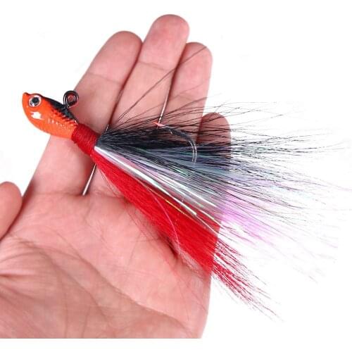 1pcs 7g 10g 14g 21g 28g Metal Jig Hook Bait Lead Hook Swim Jig Blade Bait with Deer Hair Lead Head Bucktail Jig Fishing Lure