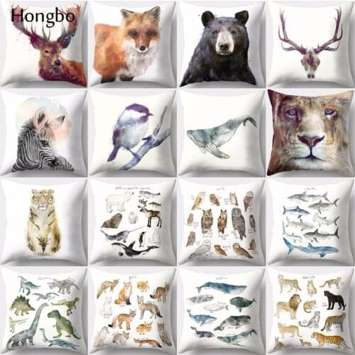 Hongbo 1 Pcs Pillowcase Fox Bear Bird Horse Wild Animal Print Decorative Throw Pillow Case Home Office