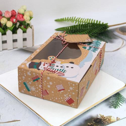 12Pcs/Pack Christmas Cookie Boxes Bakery Gift Boxes European New Style Kraft Paper Box Kraft Paper Large Christmas Candy Box