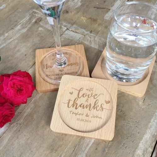 2pc Personalized wedding gift wood Coaster custom logo cup mat Coaster wedding favors and gifts wedding baby shower souvenirs