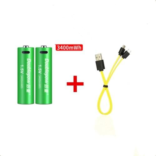 2PCS New 1.5v 3400mWh AA rechargeable battery USB AA rechargeable lithium battery with Micro USB cable for fast charging