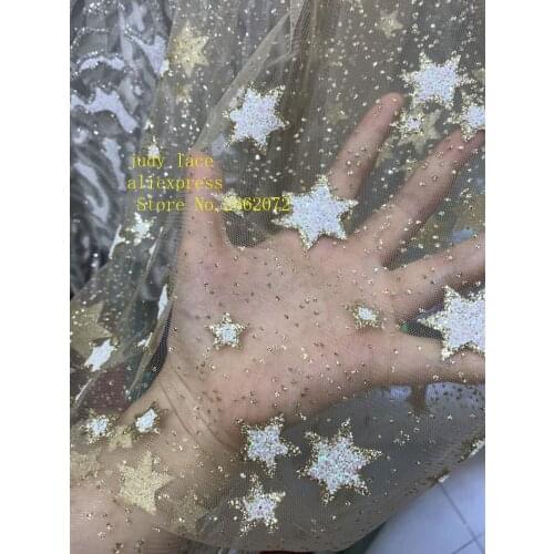 5yards/bag 2 color star pattern glitter powder material French style fabric used for wedding dress stage HL91