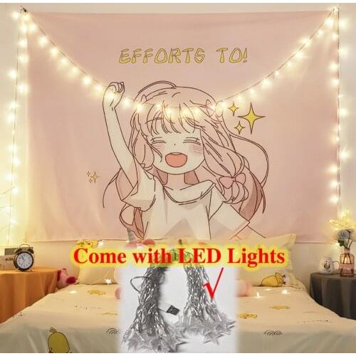 Ins Tapestry Wall Hanging Cloth Nordic Background Cloth Living Room Bedroom Decorative Hanging Cloth Tapestry With LED Lights