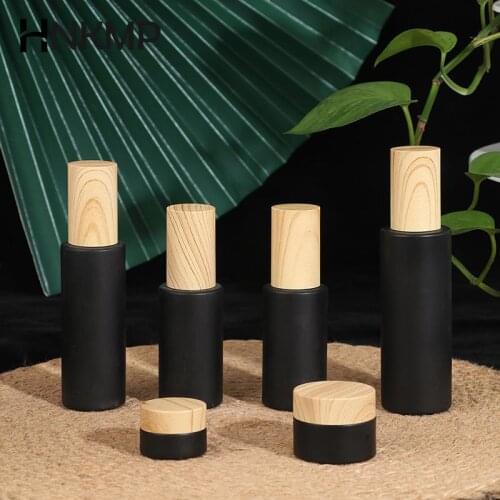 1PCS 5g/10g/20g/30g/60g Frosted Glass Jar Skin Care Eye Cream Jars Pot Refillable Bottle Cosmetic Container With Wood Grain Lid