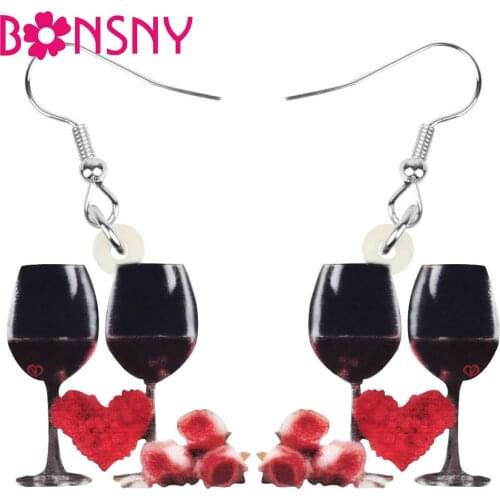 Bonsny Acrylic Heart Goblet Red Wine Bottle Earrings Long Charm Dangle Drop Jewelry For Women Girls Teen Fashion Gift Decoration