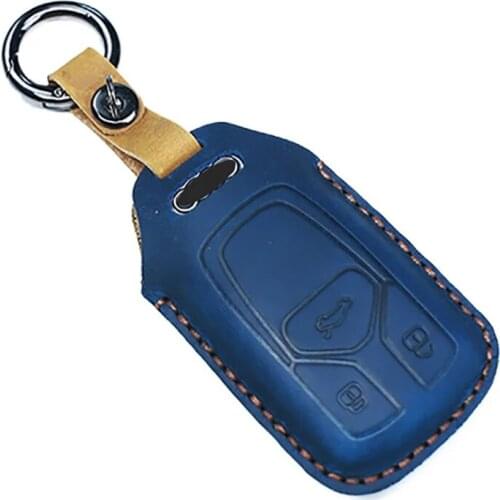 Genuine Leather car key Case Cover Bag for Audi Q7 Q8 Q5 A4L Q5L A5 A8L A6L A7 2016 2017 2018 2019 Key Chain Auto Accessories