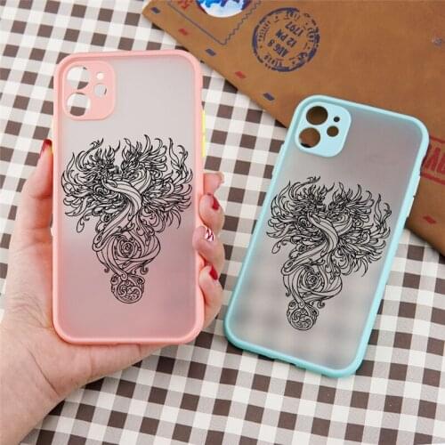 Art Design Black Dragon Skin Feel Border Phone Case for iPhone 11 12 Mini Pro X XS XR Max 6 6S 7 8 Plus SE 2020 Matte Back Cover