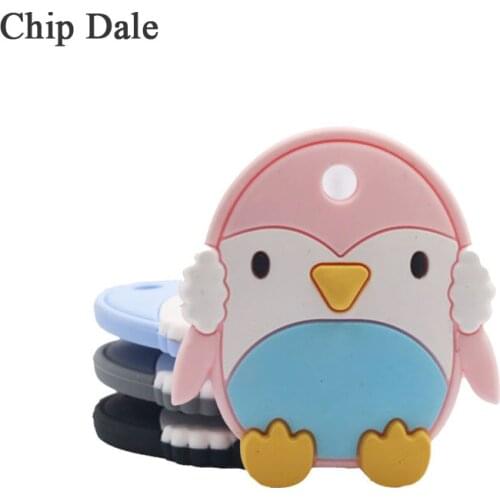 Chip Dale 5pcs Cartoon Silicone Teether BPA Free Silicone Penguin Baby Teething Toy DIY Pendant Necklace Gift