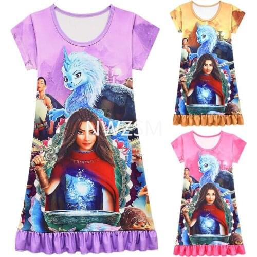 Kid Summer Short Sleeves Dresses Anime Cosplay Costume Cosplay Dragon Girl Sweet Raya Dragon 3D Printed Dress