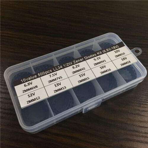 10Values x50 500pcs LL34 1/2W SMD Zener Diode Assortment Electronic kit 6.8V-18V With storage Box