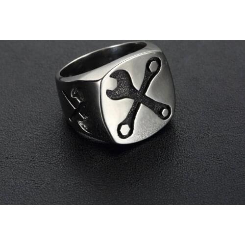 European and American fashion mens ring Punk stainless steel motorcycle wrench ring