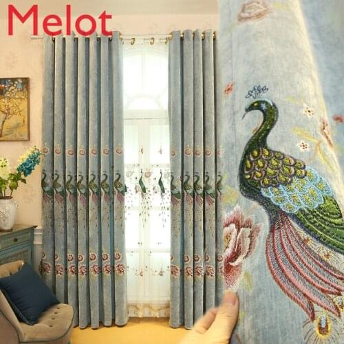 European High-End Curtain Living Room Luxury Embroidered Finished Bedroom Shading Embroidered Curtain Mesh Curtains