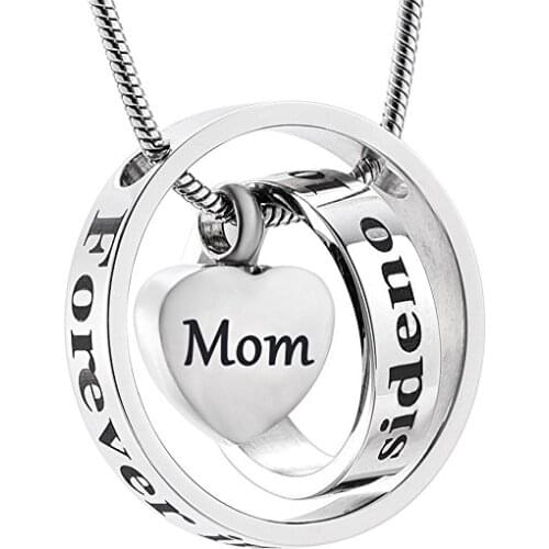 JJ001 Two Circle - No Longer By My Side,Forever In My Heart Stainless Steel Cremation Urn Necklace For Ashes For Mom/Dad/Son