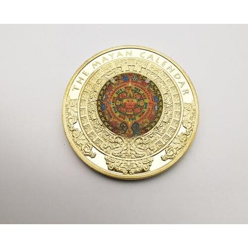 Mexico Mayan Calendar Colorful Gold Coin Mexican Maya Aztec Calendar Prophecy Culture Commemorative Gold Plated Coins Medal