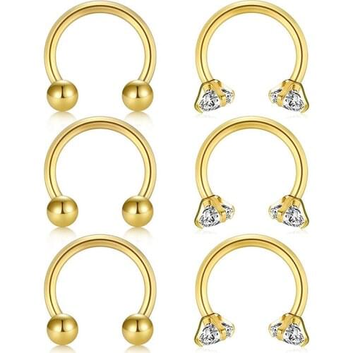 16G Surgical Steel Clear CZ Horseshoe Nose Ring Septum Ear Cartilage Helix Tragus Eyebrow Conch Hoop Piercing 8mm 10mm 12mm