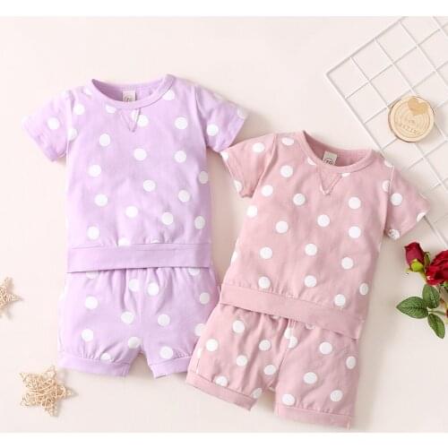2021-04-27 Lioraitiin 2Pcs Set 0-24M Infant Baby Girl Casual Summer Clothing Short Sleeve Dot Printed Cotton Shirt Shorts Outfit