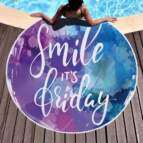 Round Plant Letter Print Tassel Outdoor Summer Beach Mat Yoga Towel Carpet Shawl Tassels Soft Comfortable Beach Towel