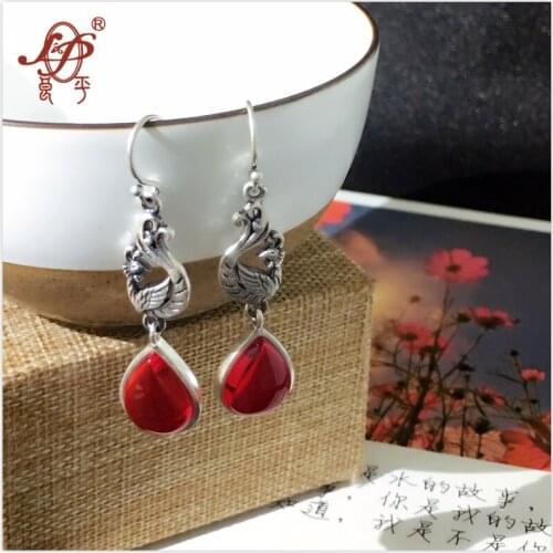 L&P Gemstone Pure 925 Sterling Silver Drop Earrings For Women ,Top Quality Red Corundum Earrings Jewelry gift for girlfriend
