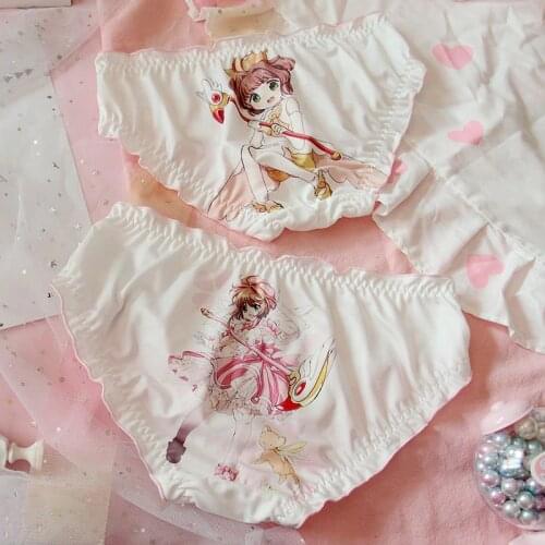 Anime Card Captor Sakura Cute Womens Panties Girls Milk Silk Bows Briefs Womens Underwear Daily Color White