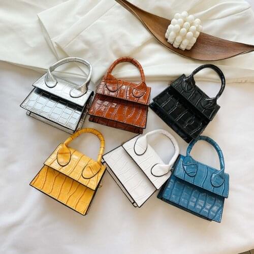 Fashion Alligator PU Leather Women Handbags Chain Mini Tote Purse Female Girl Solid Color Crossbody Shoulder Top-handle Bags