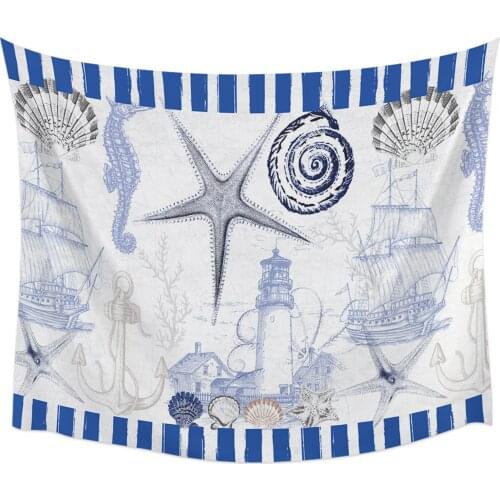 Marine Stripes Ocean Lighthouse Anchor Tapestry Wall Hanging Home Wall Decor Blanket Bedroom Tapestry Yoga Mat