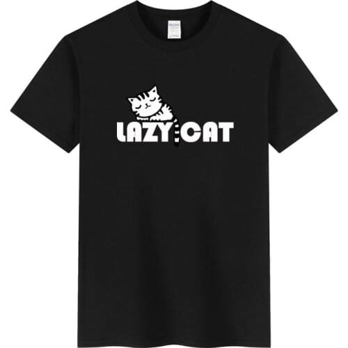 Mens Casual Cotton T Shirt for Men Women Harajuku Short Sleeve Tshirt Plus Size Tops Lazy Cat Letter Print T-Shirt