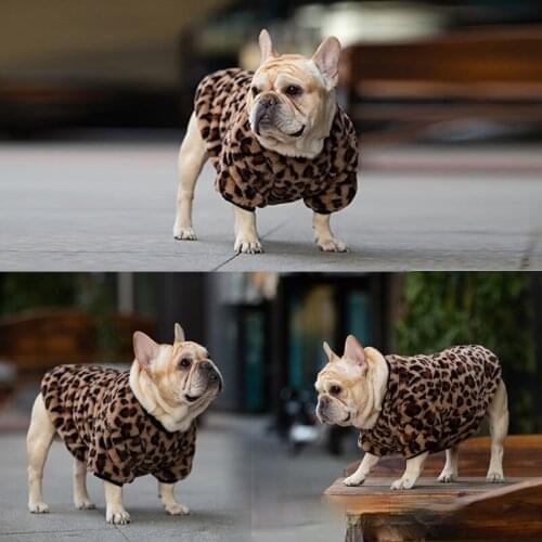 Soft Luxury Dog Clothes Winter Pet Coats for French Bulldog Warm Small Medium Puppy Clothes Leopard Print Dog Hoodie Designer