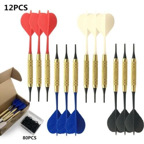 Brand New 12pcs/set Soft Tip Darts PC Shaft with 80 Extra Tips for Electronic Plastic Dartboard Home Bar Random Color