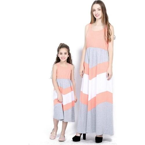 2020 New Summer Family Clothing Matching Mother Daughter Dress Fashion Striped Patchwork Dress Kids Dresses for Girls