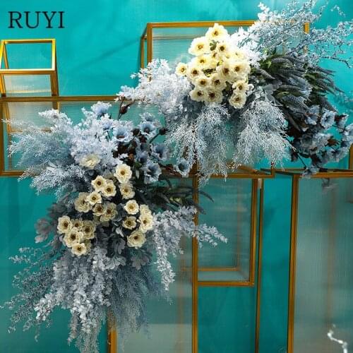 New artificial plants high-end marine blue theme wedding hall flower wall decor Christmas home artificial flower art planning