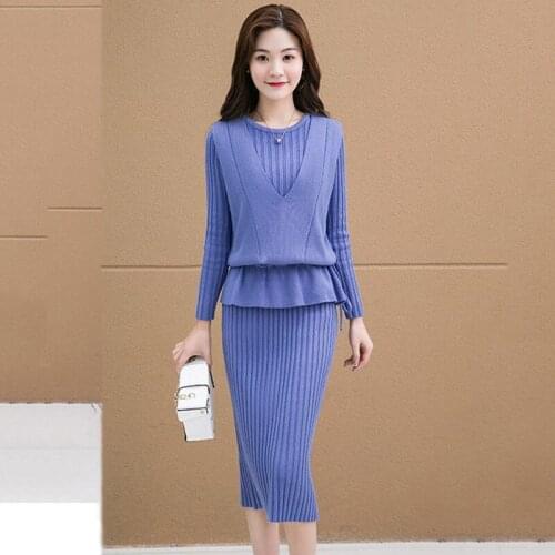 Autumn Women Dress 2021 New Solid Pullover Sweater Dress Sleeveless Knitted Sweater Vest Jumper Two-piece Suit Women clothing