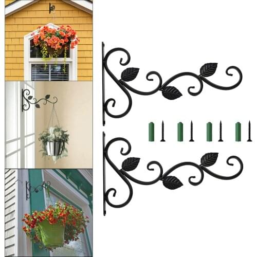 Hanging Basket Brackets Leaf Shape Hanger Flowerpot Holder Garden Fence Deck Porch Decoration for Lanterns Planter
